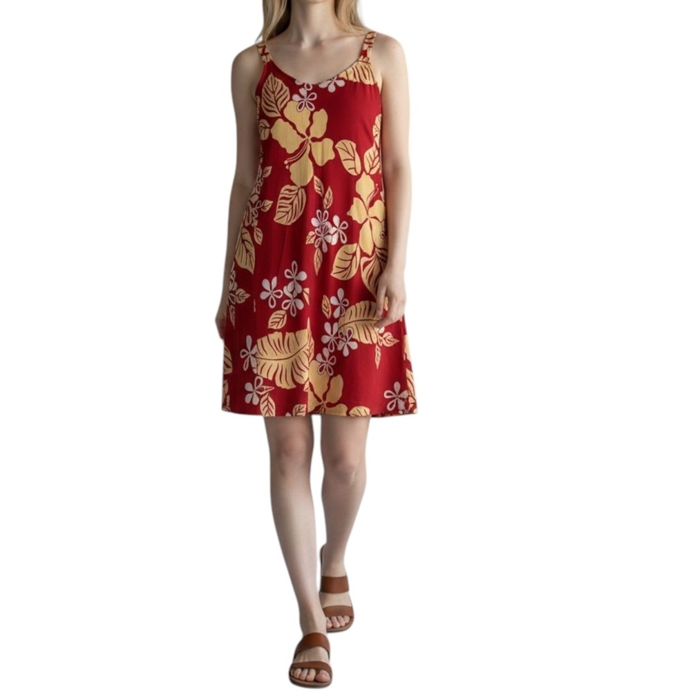 Hilo Hattie Vintage Hawaiian Sundress 90's Hibiscus Tropical Red Floral Womens M